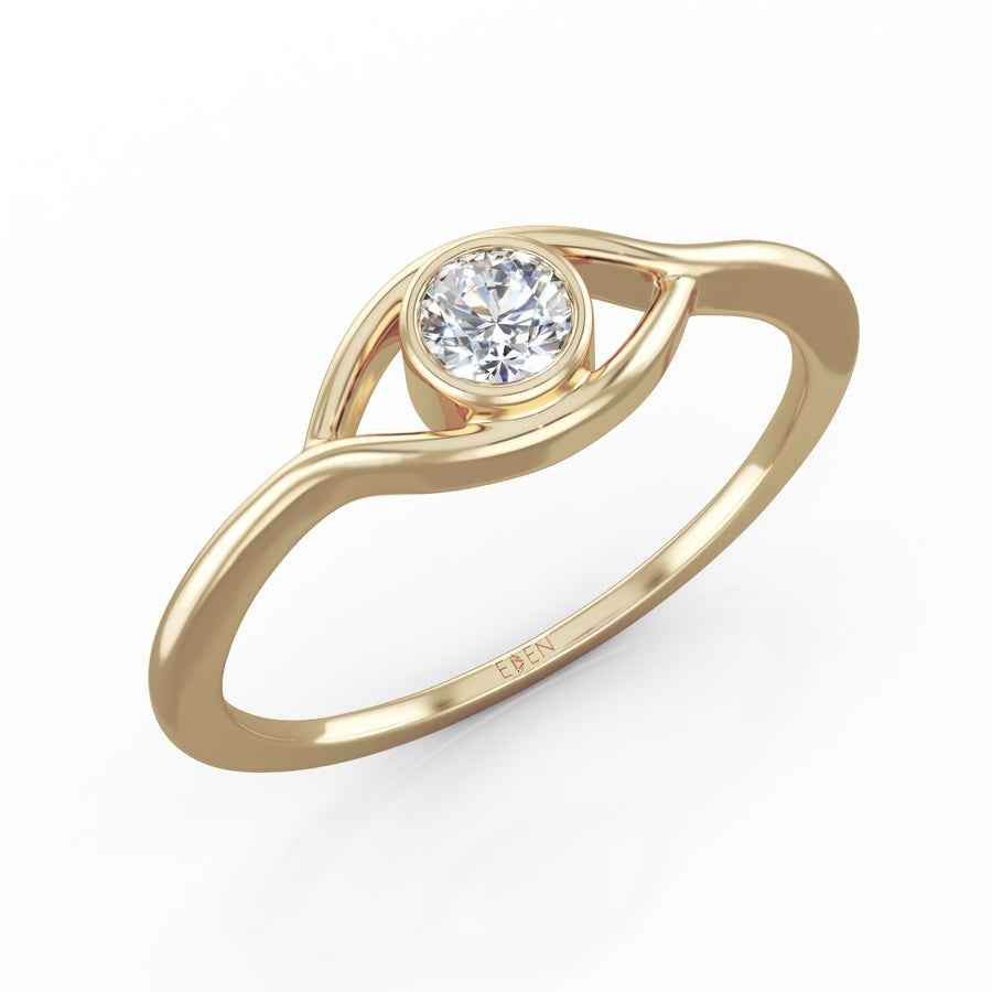 Evil Eye Ring with Solitaire Diamond in 18K Yellow Gold