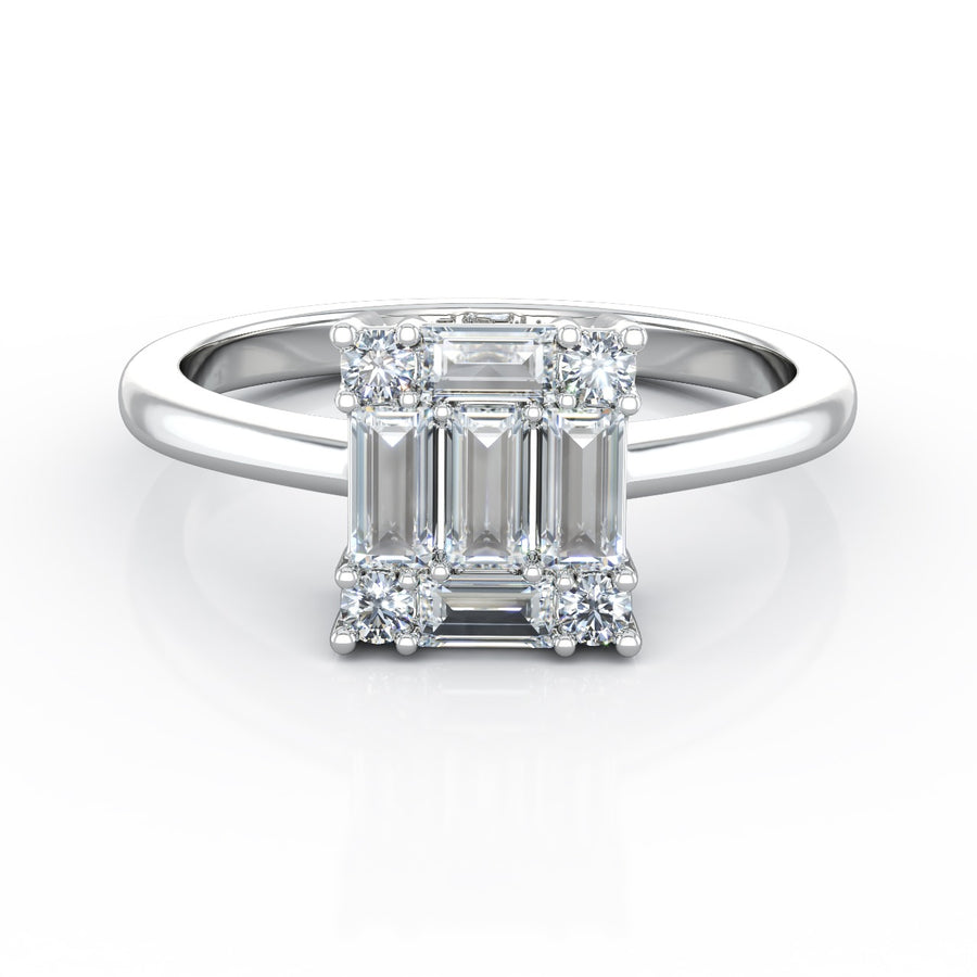 The Emerald Cut Illusion Diamond Ring in 18K White Gold