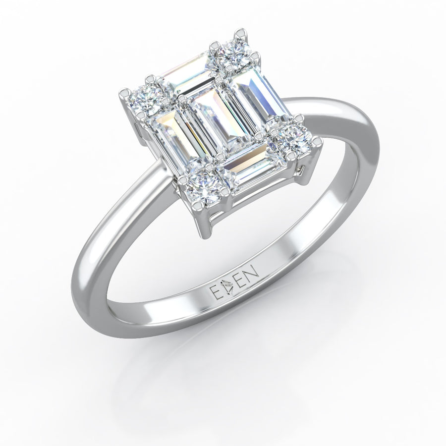 The Emerald Cut Illusion Diamond Ring in 18K White Gold