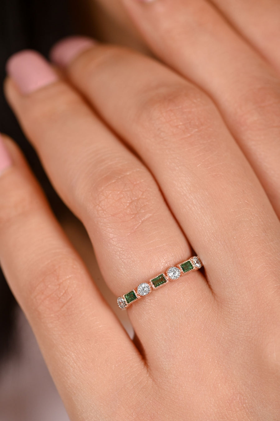 Halfway Emerald and Diamond Band in 18K Rose Gold
