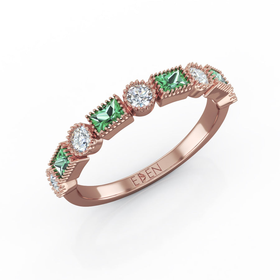 Halfway Emerald and Diamond Band in 18K Rose Gold