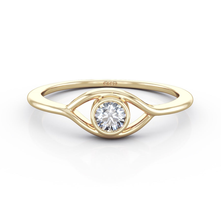 Evil Eye Ring with Solitaire Diamond in 18K Yellow Gold