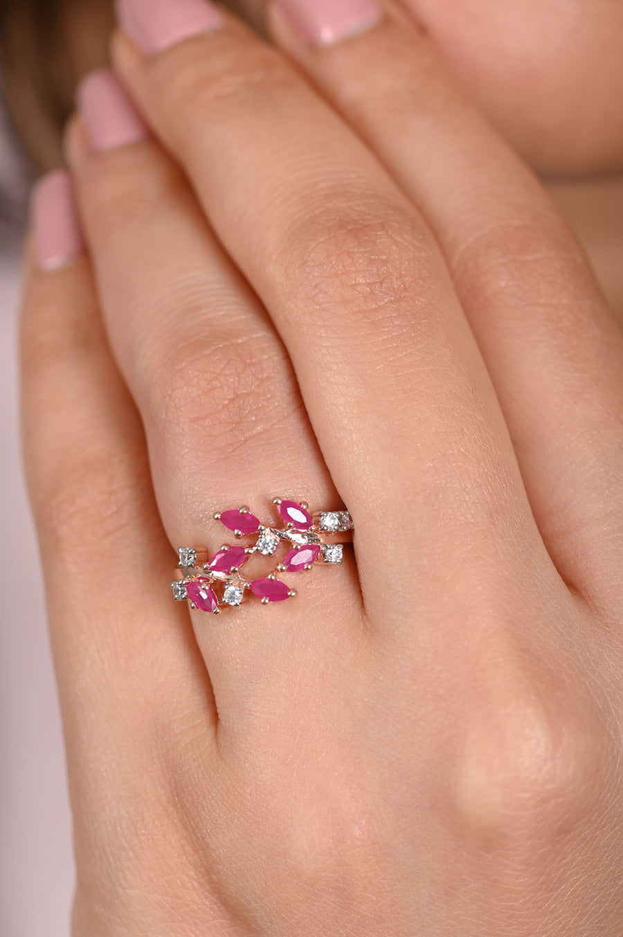 Floral Power Diamond & Ruby Ring in 18K Rose Gold