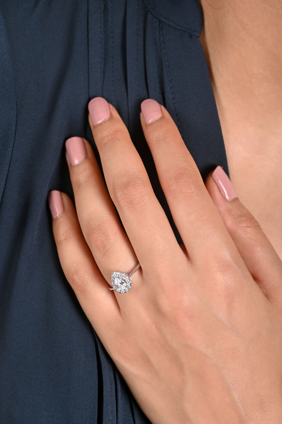 The Pearly Pear Diamond Ring in 18K White Gold