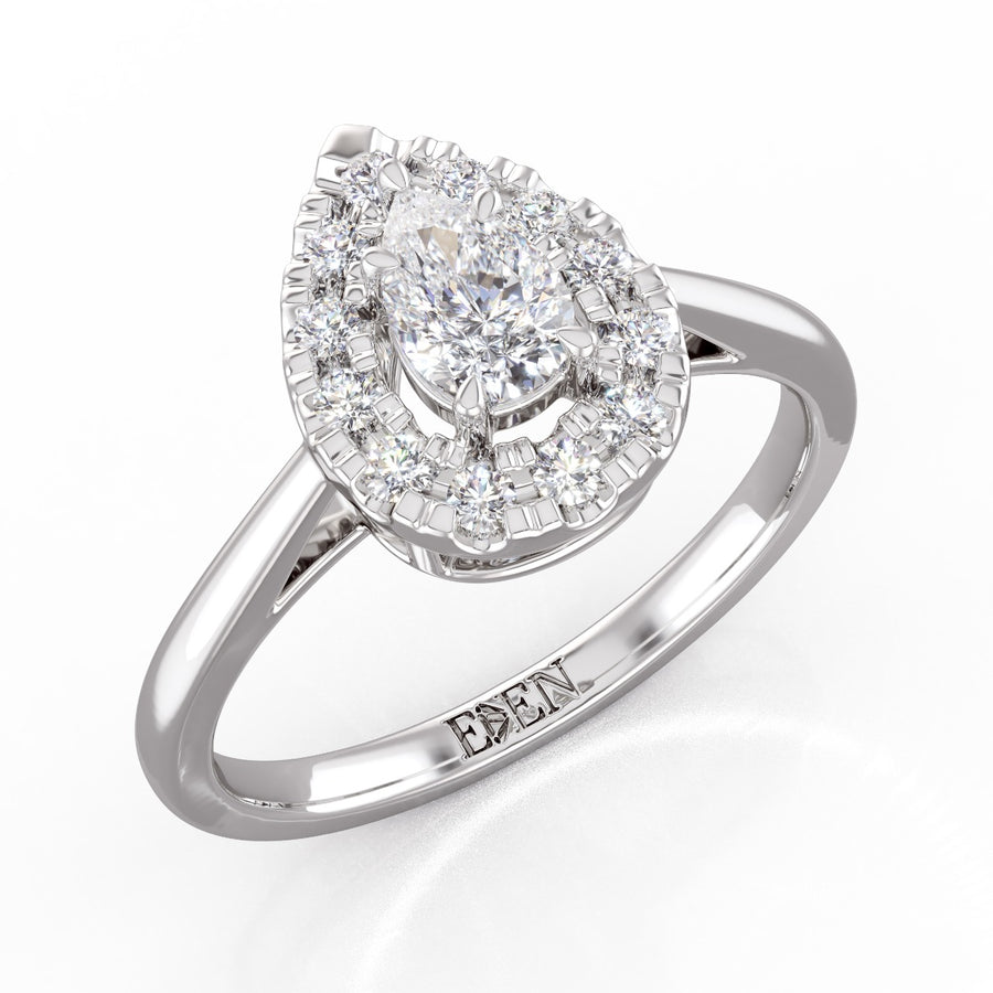 The Pearly Pear Diamond Ring in 18K White Gold